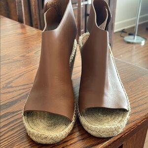 Celine Brown Leather Espadrille Wedges